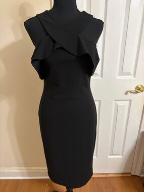 RACHEL Rachel Roy Black Ruffle Sheath Dress